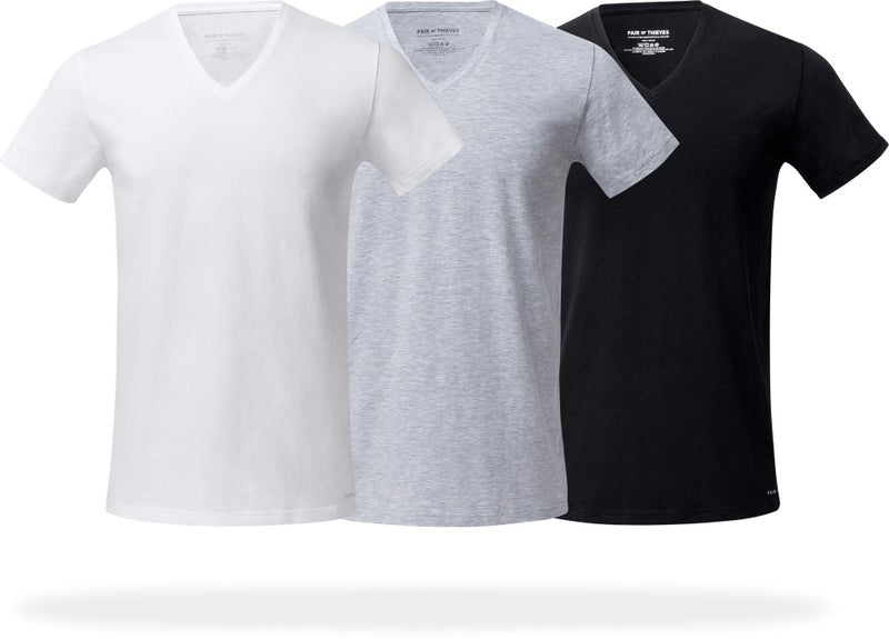 Pair of Thieves Men's 3-Pack Super Soft V-Neck T-Shirt, White/Black, Large - Image 1